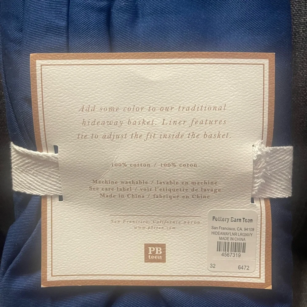 Pottery Barn Teen Navy Basket Liner